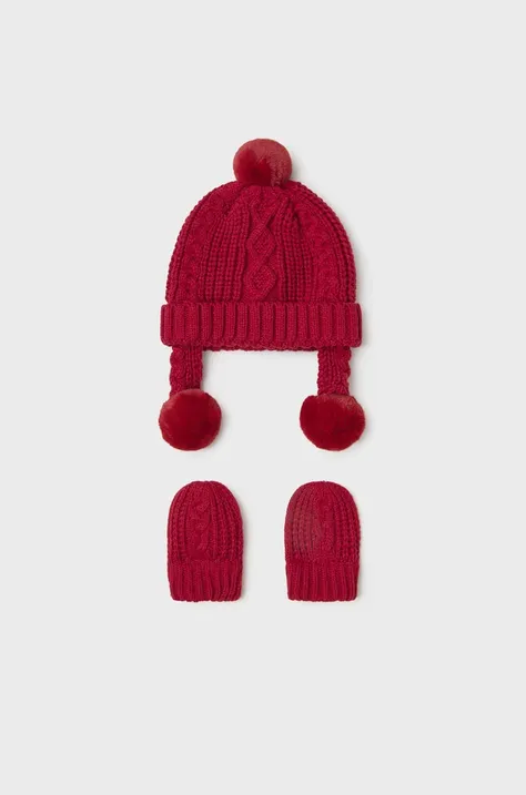Дитяча шапка і рукавички Mayoral Newborn колір червоний