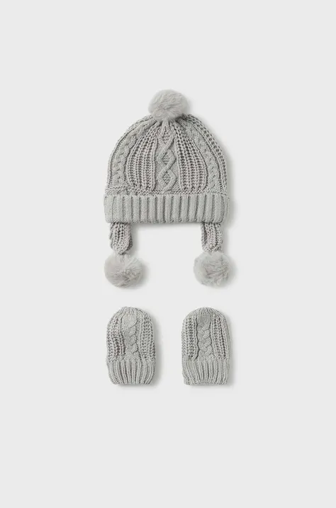Детская шапка и перчатки Mayoral Newborn цвет серый