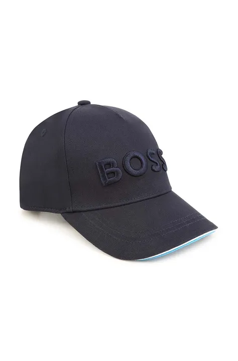 Дитяча шапка BOSS колір синій з аплікацією