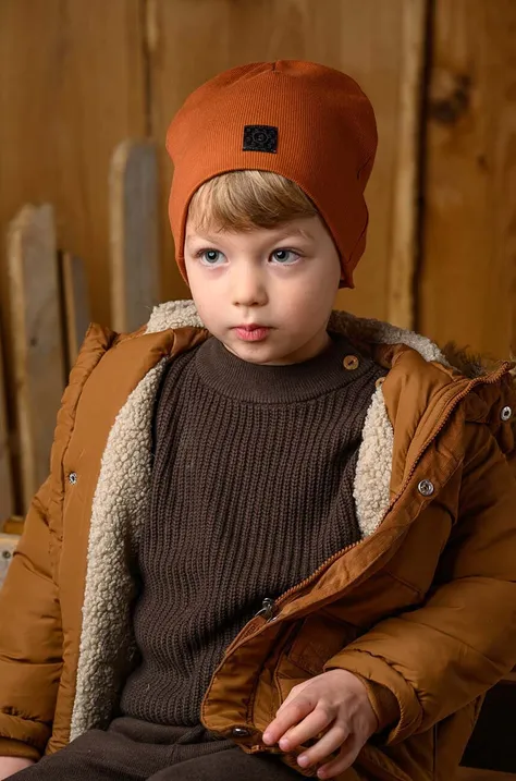 Detská čiapka Jamiks GUDRUN oranžová farba biela, z tenkej pleteniny
