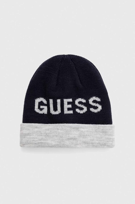 Детска шапка Guess в тъмносиньо с фина плетка