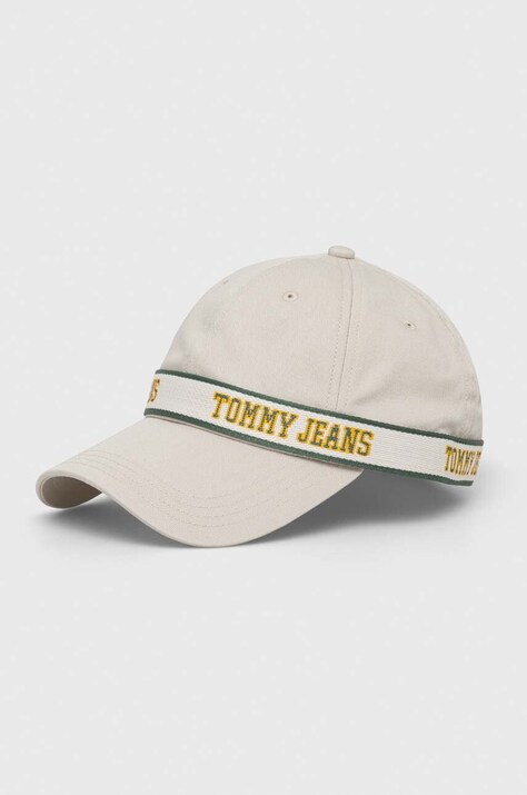 Tommy Jeans șapcă de baseball din bumbac culoarea bej, cu imprimeu