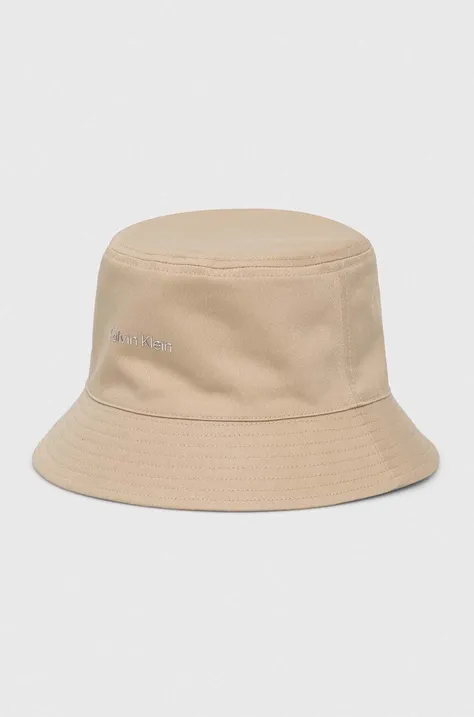 Dvostrani pamučni šešir Calvin Klein boja: bež, pamučni