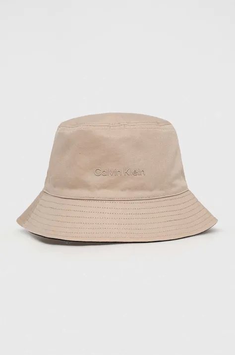 Oboustranný bavlněný klobouk Calvin Klein béžová barva, bavlněný, K60K610992