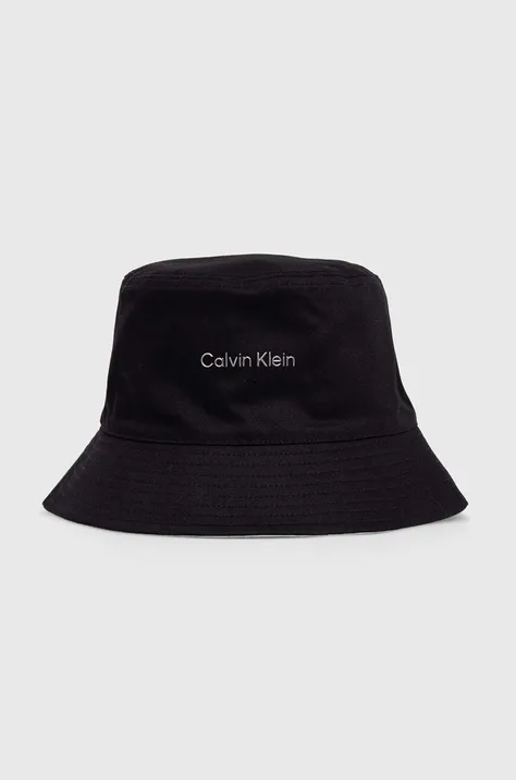 Oboustranný bavlněný klobouk Calvin Klein černá barva, bavlněný, K60K610992