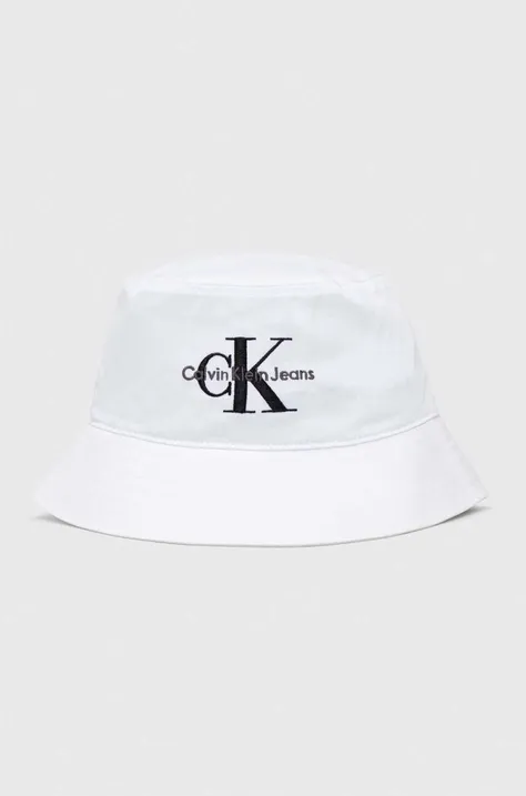 Bombažni klobuk Calvin Klein Jeans bela barva