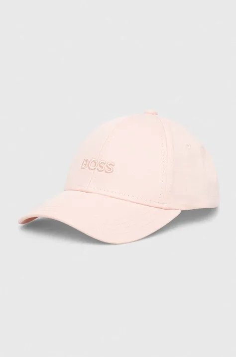 Хлопковая кепка BOSS цвет розовый однотонная