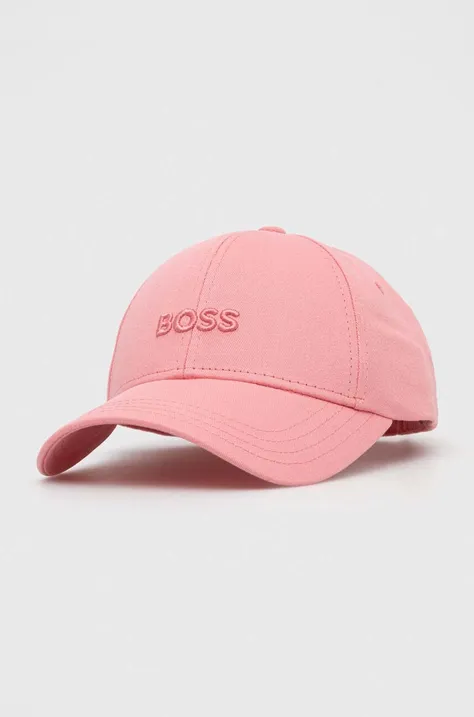 Хлопковая кепка BOSS цвет розовый с аппликацией