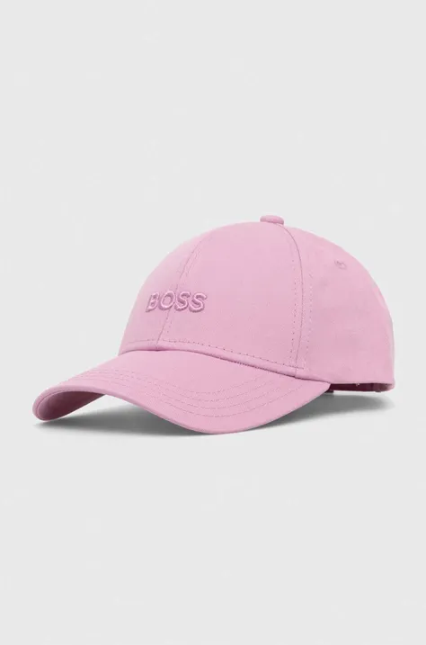 Памучна шапка с козирка BOSS в лилаво с изчистен дизайн 50495441