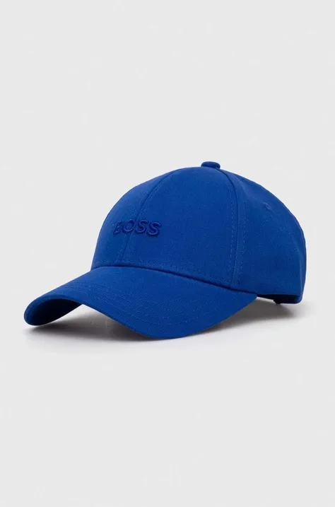 BOSS czapka z daszkiem bawełniana kolor niebieski z aplikacją