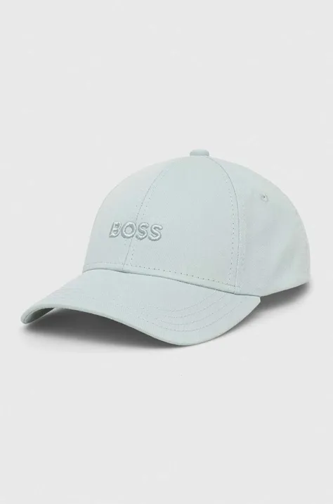 Хлопковая кепка BOSS цвет бирюзовый однотонная