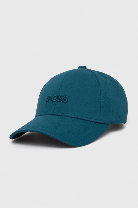 Хлопковая кепка BOSS цвет бирюзовый однотонная