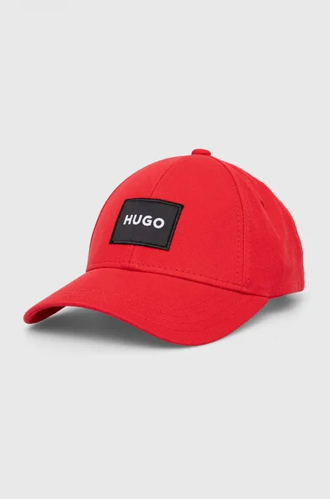 Бавовняна бейсболка HUGO колір червоний з аплікацією