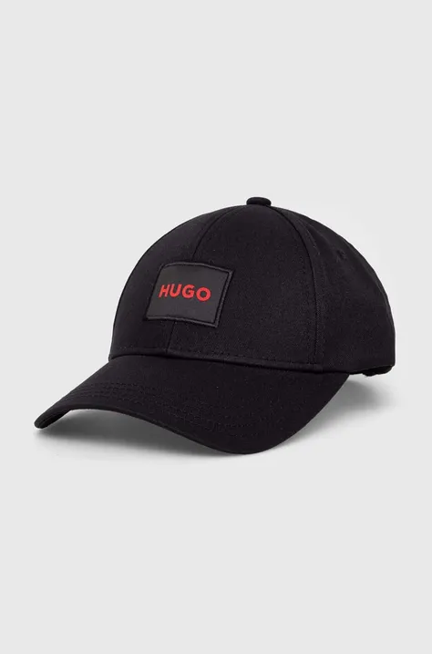 Βαμβακερό καπέλο του μπέιζμπολ HUGO χρώμα: μαύρο