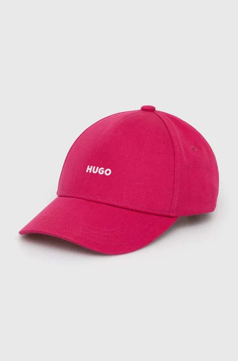 HUGO czapka z daszkiem bawełniana kolor różowy gładka