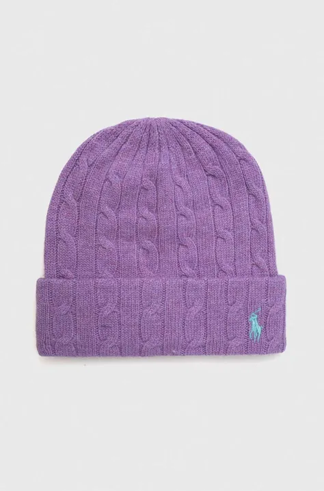 Шерстяная шапка Polo Ralph Lauren цвет фиолетовый шерсть