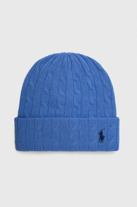 Polo Ralph Lauren czapka wełniana kolor niebieski wełniana