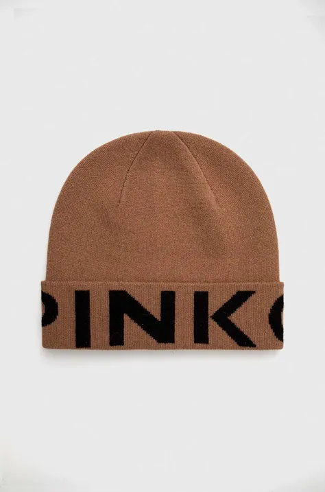 Вовняна шапка Pinko колір коричневий з тонкого трикотажу вовна