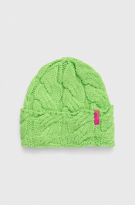 Roxy czapka x Rowley kolor zielony z grubej dzianiny