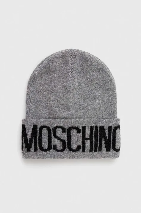 Vlnená čiapka Moschino šedá farba