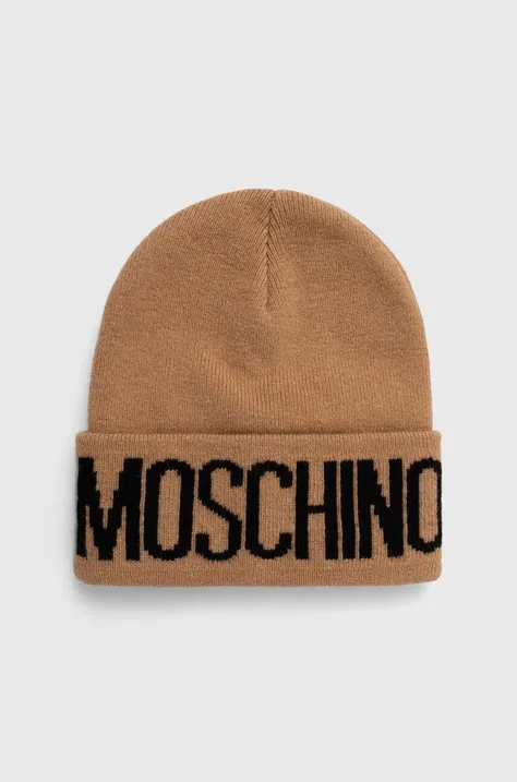 Vlnená čiapka Moschino béžová farba