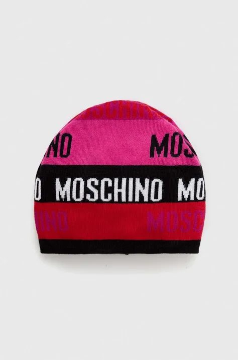 Шерстяная шапка Moschino цвет розовый шерсть