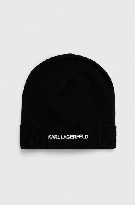 Karl Lagerfeld czapka z daszkiem z domieszką wełny kolor czarny z cienkiej dzianiny