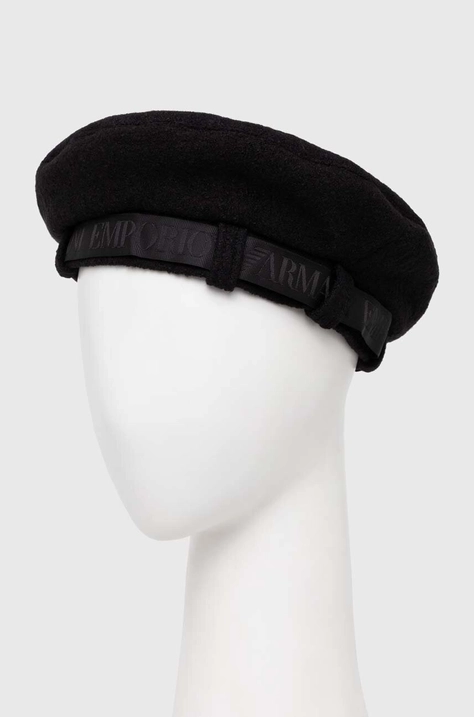 Vlněný baret Emporio Armani černá barva, vlněný