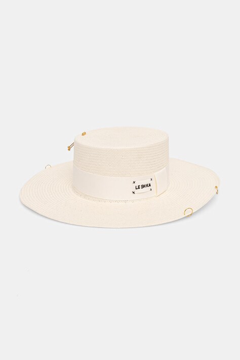 LE SH KA headwear Kapelusz damski pleciony White Canotier beżowy WhiteCanotier