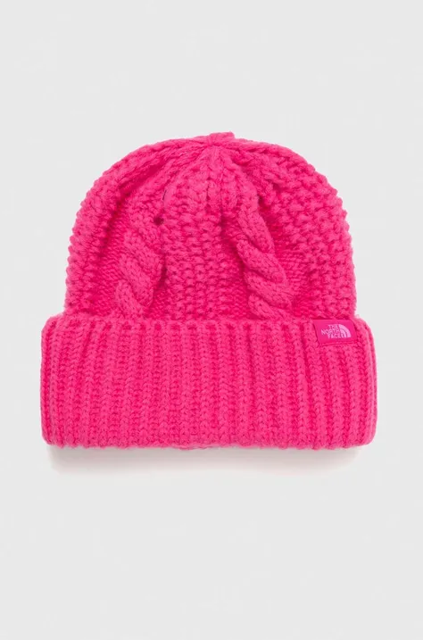 The North Face czapka kolor różowy z grubej dzianiny