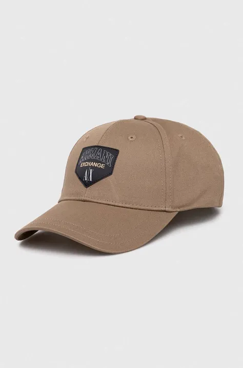 Βαμβακερό καπέλο του μπέιζμπολ Armani Exchange χρώμα: μπεζ