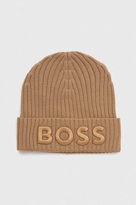 BOSS caciula de lana culoarea bej, de lana