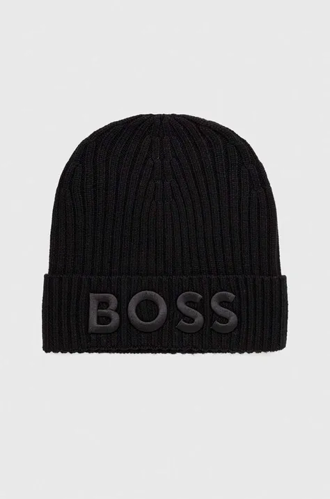 Вовняна шапка BOSS колір чорний вовна