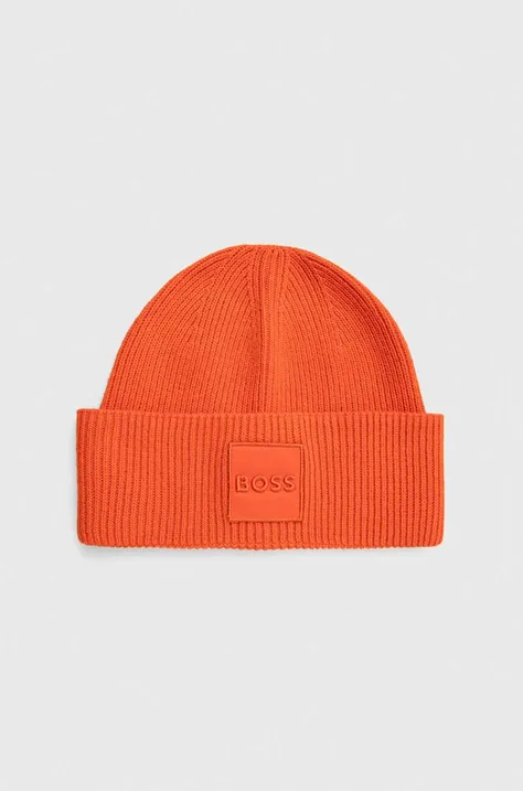 BOSS czapka z domieszką wełny kolor pomarańczowy