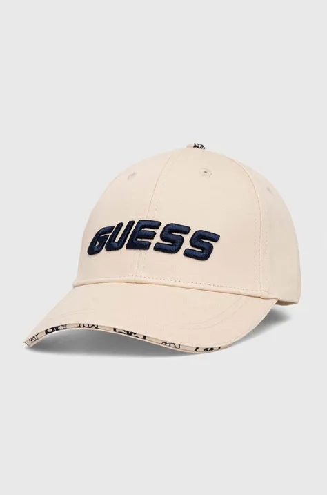 Bombažna bejzbolska kapa Guess bež barva