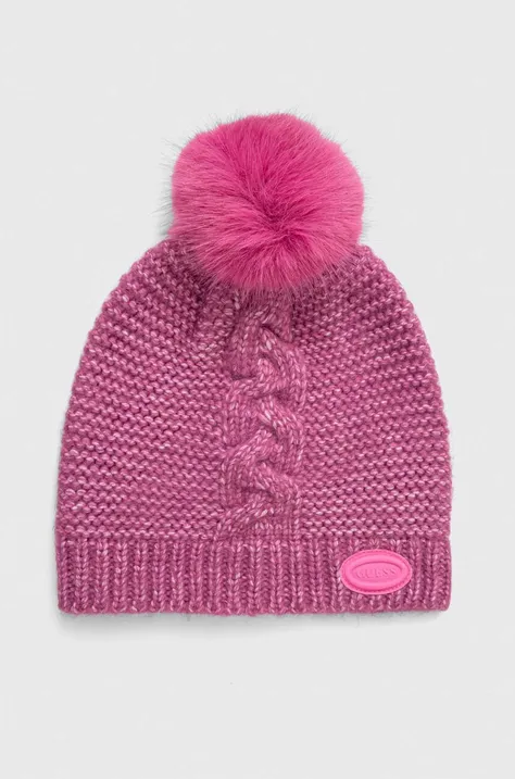 Kapa s dodatkom vune Guess boja: ružičasta, od tanke pletenine