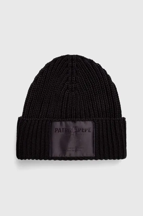 Вовняна шапка Patrizia Pepe колір чорний з товстого трикотажу вовна