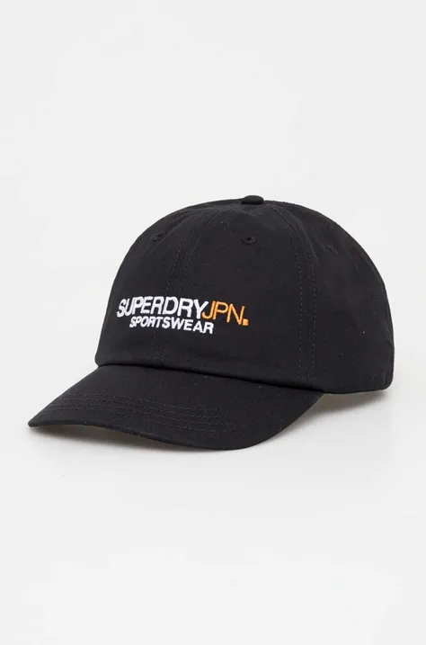 Pamučna kapa sa šiltom Superdry boja: crna, s aplikacijom