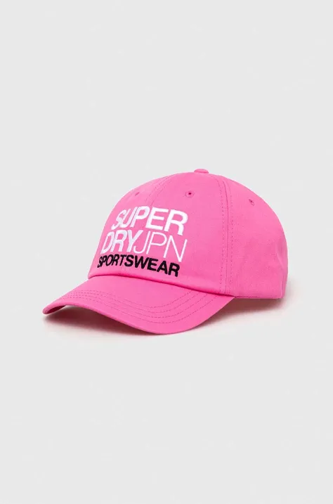 Хлопковая кепка Superdry цвет розовый с аппликацией