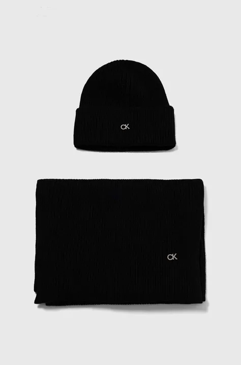 Kapa i šal s dodatkom vune Calvin Klein boja: crna