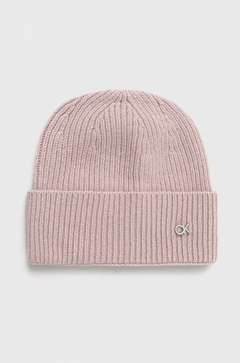 Kapa s dodatkom kašmira Calvin Klein boja: ružičasta, od tanke pletenine