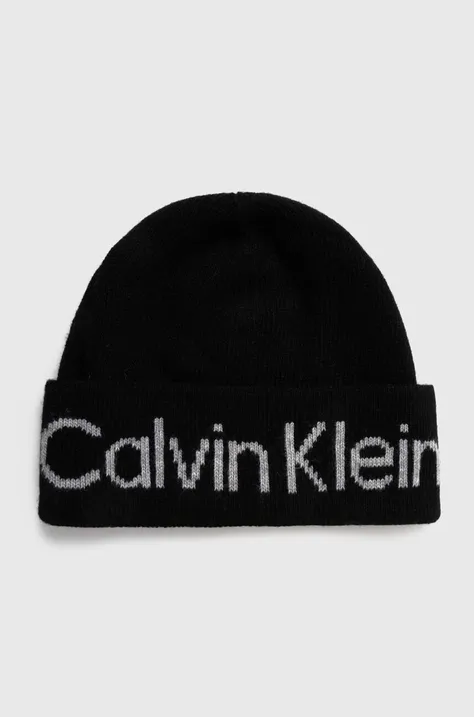 Čiapka s prímesou vlny Calvin Klein čierna farba