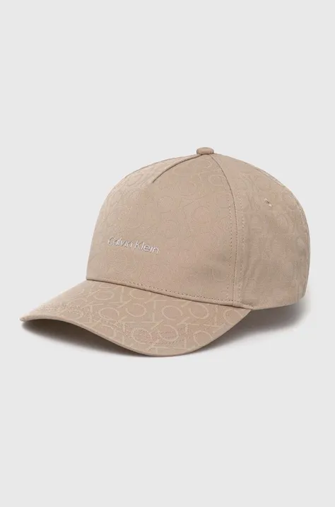 Pamučna kapa sa šiltom Calvin Klein boja: bež, s uzorkom