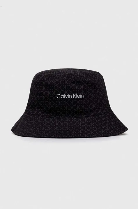 Αναστρέψιμο βαμβακερό καπέλο Calvin Klein χρώμα: μαύρο