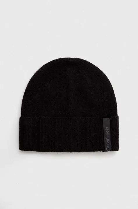 Calvin Klein czapka z domieszką wełny kolor czarny