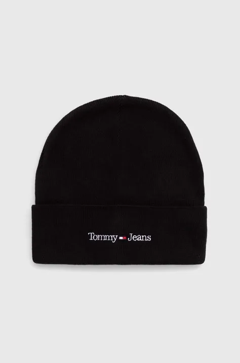 Tommy Jeans czapka kolor czarny z grubej dzianiny