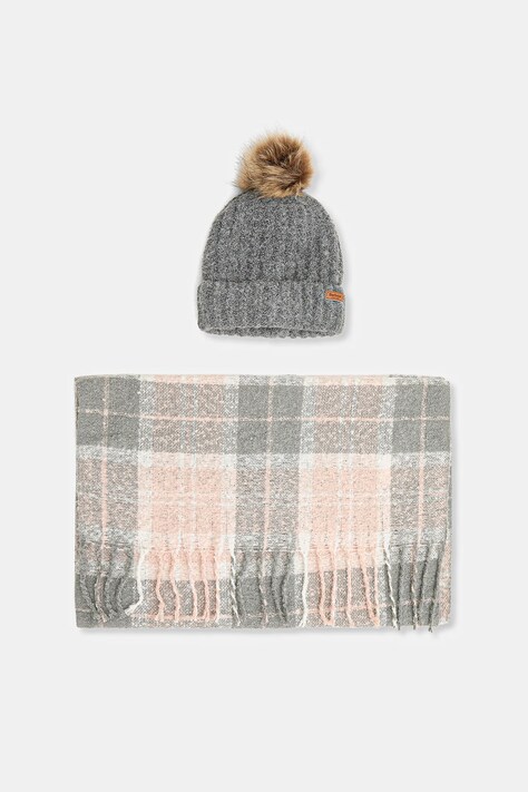 Čiapka a šál Barbour šedá farba, LGS0077