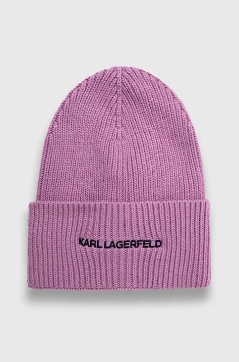 Čiapka s prímesou kašmíru Karl Lagerfeld fialová farba, z tenkej pleteniny