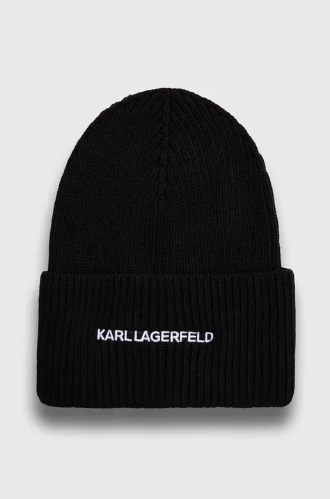 Kapa s dodatkom kašmira Karl Lagerfeld boja: crna, od tanke pletenine