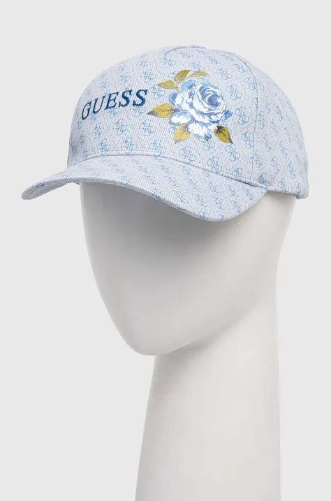 Памучна шапка с козирка Guess DENISE в синьо с десен W4RZ05 WO080